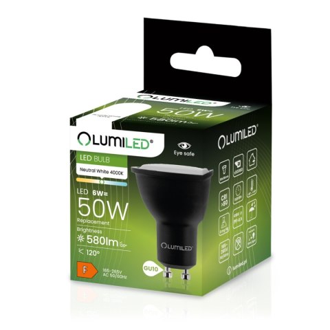 Żarówka LED GU10 6W = 50W 580lm 4000K Neutralna 120° Czarna obudowa