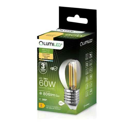 Żarówka LED P45 E27 7W = 60W 770lm 4000K Neutralna 360° Filament Mleczna
