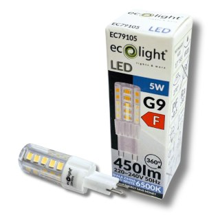Żarówka LED kapsułka G9 5W 6500K Barwa ZIMNA 480lm Kinkiet Lampka