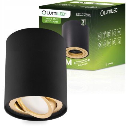 Oprawa Natynkowa HALOGENOWA Spot Kubełek Tuba Ruchoma AMAT-M GU10 Okrągła CZARNO-ZŁOTA 84mm