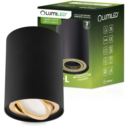 Oprawa Natynkowa HALOGEN Spot Kubełek Tuba Ruchoma GU10 Okrągła AMAT-L CZARNO-ZŁOTA 115mm