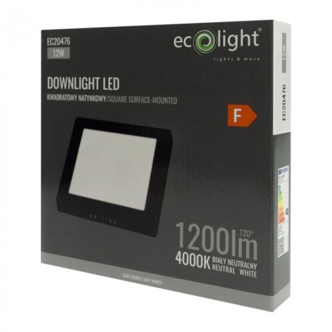 Panel LED 12W Natynkowy CZARNY Kwadratowy Neutralny 1200lm 4000K PLASTIKOWY