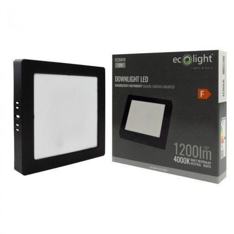 Panel LED 12W Natynkowy CZARNY Kwadratowy Neutralny 1200lm 4000K PLASTIKOWY