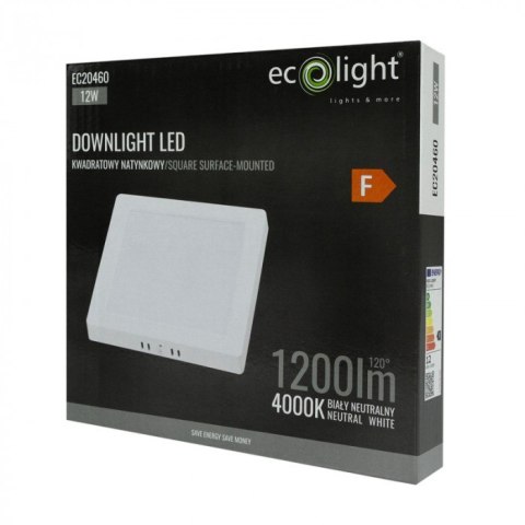 Panel LED 12W Natynkowy Kwadratowy Neutralny 1200lm 4000K PLASTIKOWY BIAŁY