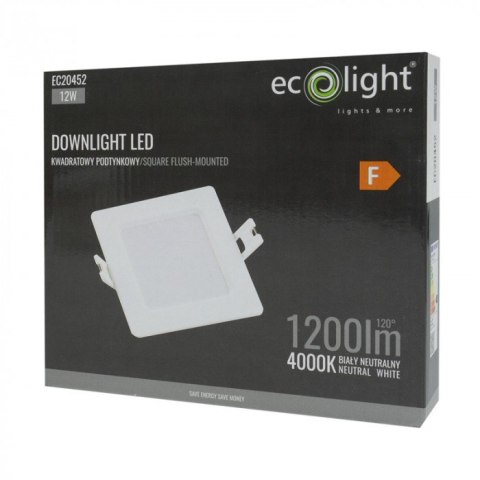 Panel LED 12W podtynkowy Kwadratowy Neutralny 1200lm 4000K PLASTIKOWY