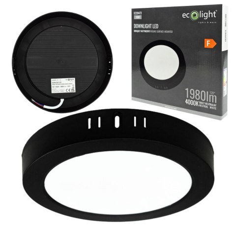 Panel LED 18W Natynkowy CZARNY Okrągły Neutralny 1980lm 4000K PLASTIKOWY