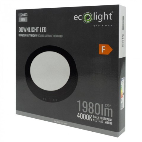 Panel LED 18W Natynkowy CZARNY Okrągły Neutralny 1980lm 4000K PLASTIKOWY