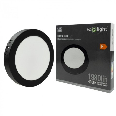 Panel LED 18W Natynkowy CZARNY Okrągły Neutralny 1980lm 4000K PLASTIKOWY
