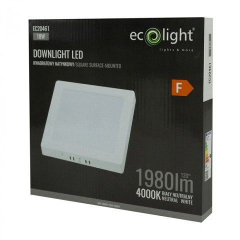 Panel LED 18W Natynkowy Kwadratowy Neutralny 1980lm 4000K PLASTIKOWY BIAŁY