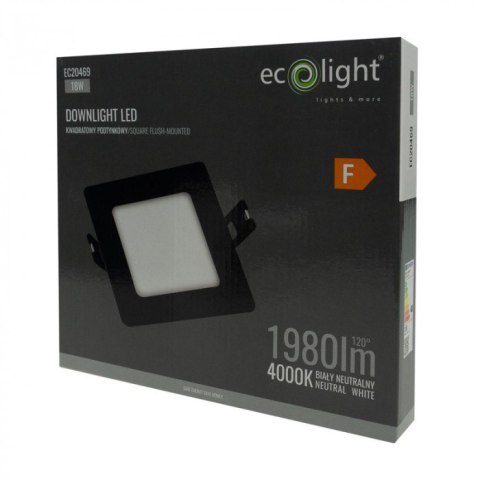 Panel LED 18W podtynkowy CZARNY Kwadratowy Neutralny 1980lm 4000K PLASTIKOWY