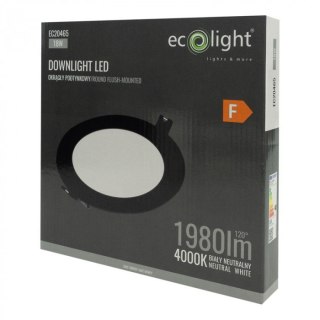 Panel LED 18W podtynkowy CZARNY Okrągły Neutralny 1980lm 4000K PLASTIKOWY