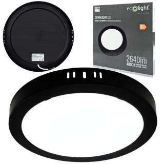 Panel LED 24W Natynkowy CZARNY Okrągły Neutralny 2640lm 4000K PLASTIKOWY