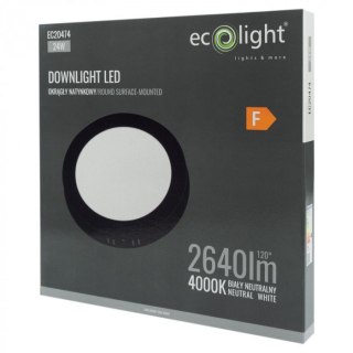 Panel LED 24W Natynkowy CZARNY Okrągły Neutralny 2640lm 4000K PLASTIKOWY