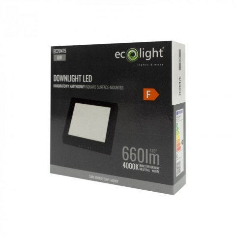 Panel LED 6W Natynkowy CZARNY Kwadratowy Neutralny 660lm 4000K PLASTIKOWY