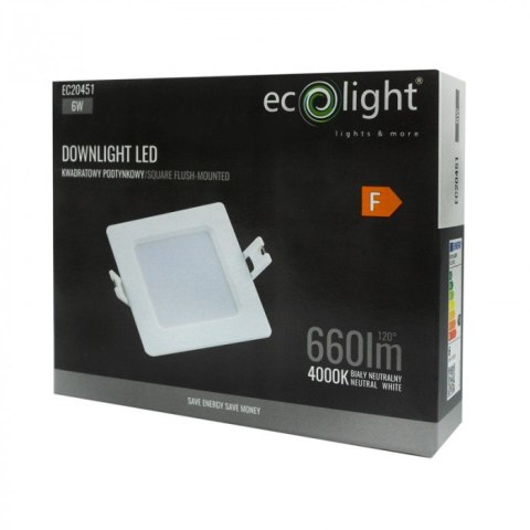 Panel LED 6W podtynkowy Kwadratowy Neutralny 660lm 4000K PLASTIKOWY IP20