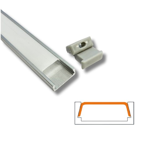 Profil do Taśmy LED Aluminiowy 1m Klosz mleczny + Zaślepki Anodowany Natynk