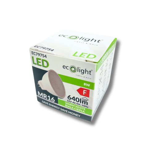ŻARÓWKA LED MR16 8W 12V AC/DC 3000K 640lm 120° CIEPŁA
