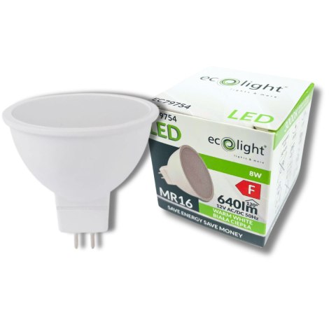 ŻARÓWKA LED MR16 8W 12V AC/DC 3000K 640lm 120° CIEPŁA
