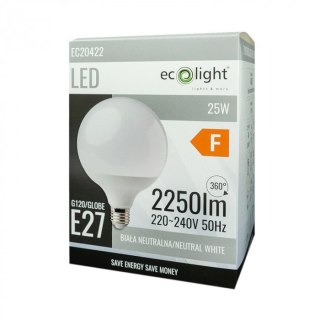 Żarówka E27 25W 4000K 2250lm NEUTRALNA Duża KULA G120 Energooszczędna