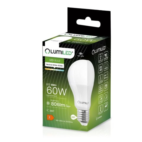 Żarówka LED E27 A60 8W = 60W 806lm 4000K Neutralna 260°