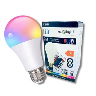 Żarówka LED RGBW z pilotem E27 8W 640lm Światło kolorowe i białe ciepłe