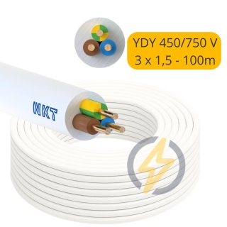 Przewód YDY 3x1,5 450/750V zakup po 100m NKT Cena za 1mb