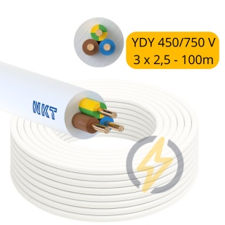 Przewód YDY 3x2,5 450/750V zakup po 100m NKT Cena za 1mb