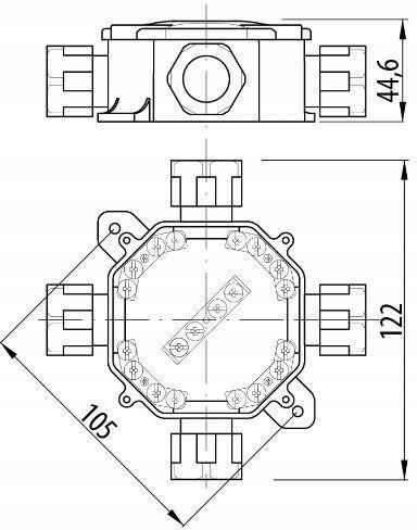 Puszka natynkowa HERMETYCZNA IP67 z Dławikami CZARNA Z Wkładem 75x75x33mm