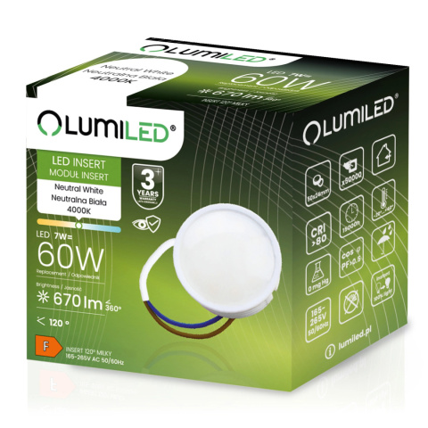 Wkład do Opraw LED Żarówka Moduł INSERT 7W = 60W 670lm 4000K Neutralna 120°