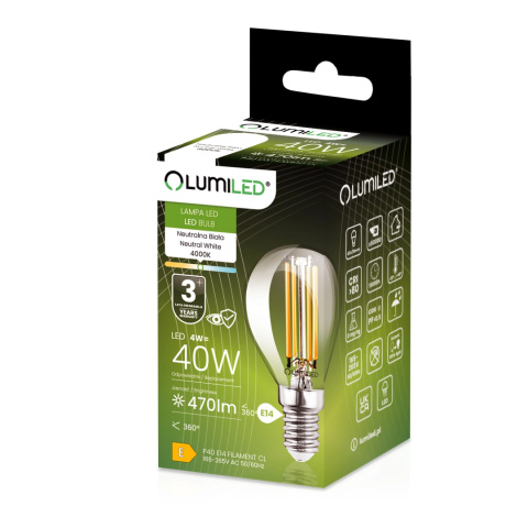 Żarówka LED E14 Kulka P45 4W = 40W 470lm 4000K Neutralna 360° FILAMENT