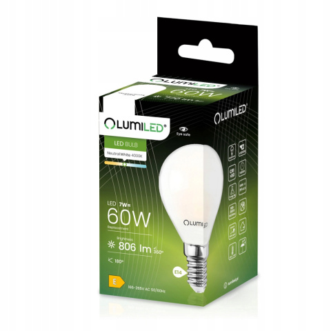 Żarówka LED P45 E14 7W = 60W 770lm 4000K Neutralna 360° Filament Mleczna