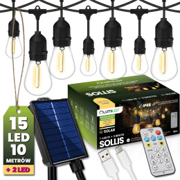 Girlanda Solarna Ogrodowa Świetlna 10M 15x LED Łańcuch PILOT Ściemnialna