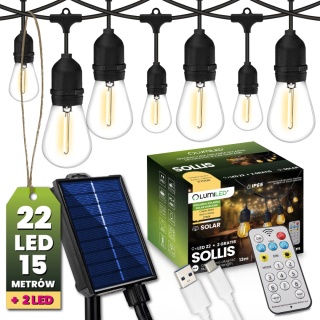 Girlanda Solarna Ogrodowa Świetlna 15M 22x LED Łańcuch PILOT Ściemnialna