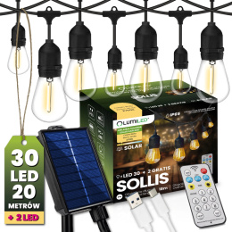 Girlanda Solarna Ogrodowa Świetlna 20M 30x LED Łańcuch PILOT Ściemnialna
