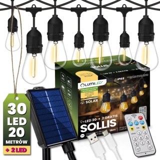 Girlanda Solarna Ogrodowa Świetlna 20M 30x LED Łańcuch PILOT Ściemnialna
