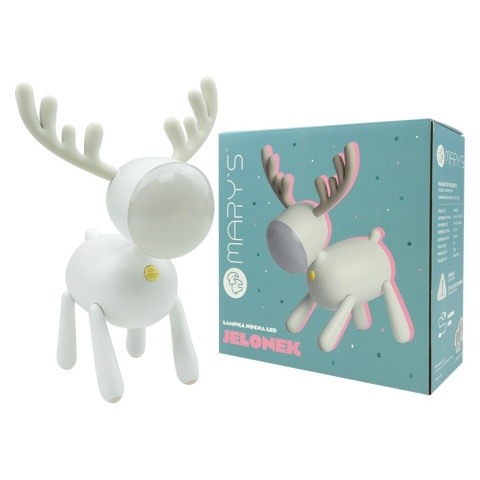 Lampka nocna w kształcie jelonka – biały kolor, prosty kształt, dziecięcy urok