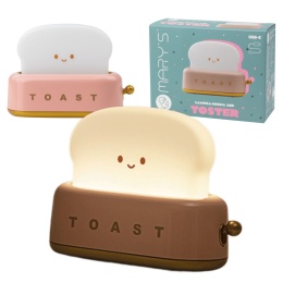 Różowa lampka nocna LED w kształcie tostera na białym tle