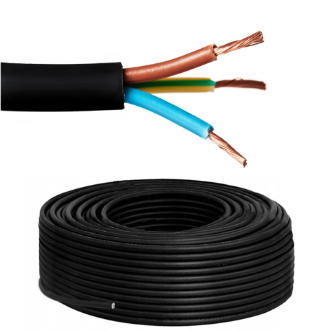 Przewód okrągły elektryczny 3x2,5 Czarny OWY 500V 3x2,5 H05VV‑F linka 1m