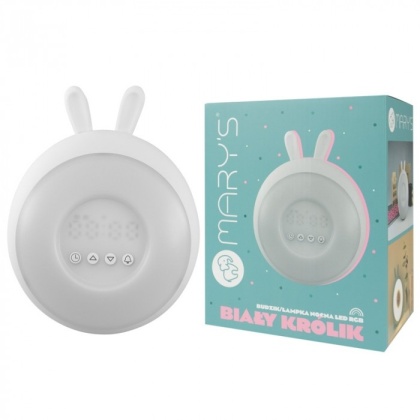 Budzik lampka nocna biały "Królik" LED RGB 3.1W dla dziecka na prezent