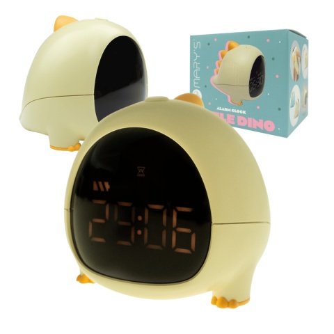 Żółty budzik w kształcie dinozaura z wyświetlaczem LED