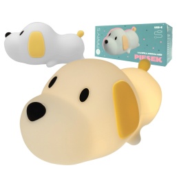 Lampka nocna LED w kształcie białego pieska z czarnymi uszami