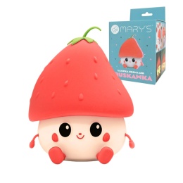 Lampka nocna LED w kształcie czerwonej truskawki z zielonym listkiem