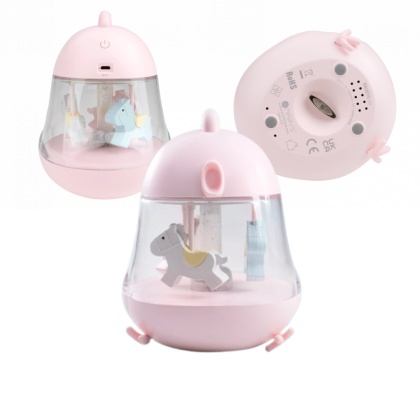 Lampka nocna z pozytywką różowa "Karuzela" LED RGB 5W dla dziecka na prezent
