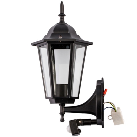 Kinkiet Ogrodowy Elewacyjny Zewnętrzny E27 LATARNIA do GÓRY z Czujnikiem Ruchu Czarna BELLIS