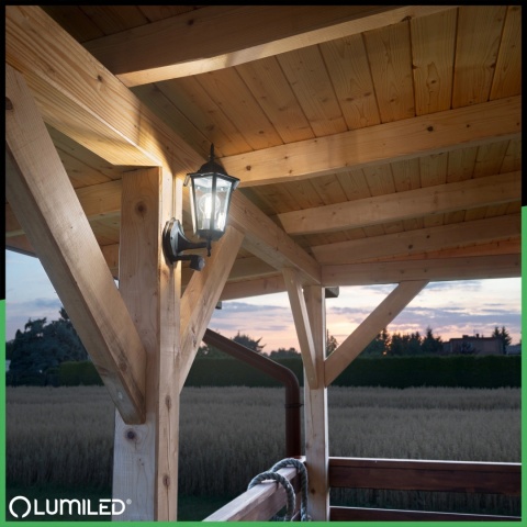 Kinkiet Ogrodowy Elewacyjny Zewnętrzny E27 LATARNIA do GÓRY z Czujnikiem Ruchu Czarna BELLIS