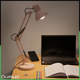 Lampka kreślarska TOBI w pastelowym różu, gwint E27