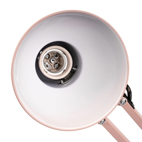 Designerska lampka biurkowa w różowym kolorze z metalowym kloszem