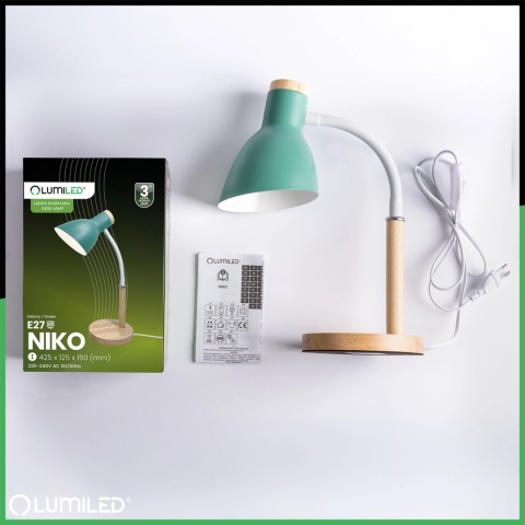 Zielona konstrukcja lampki NIKO z możliwością ustawienia kąta