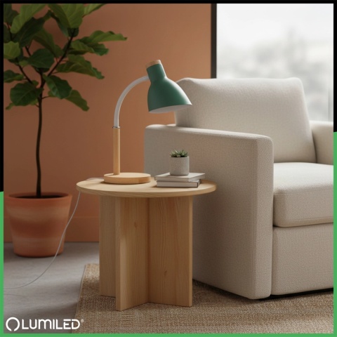 Detal klosza i ramienia lampki NIKO w kolorze zielonym