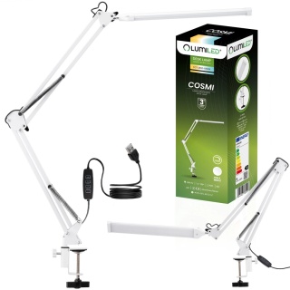 Lampka biurkowa LED 12W CCT USB Biała COSMI Lumiled kreślarska regulowana